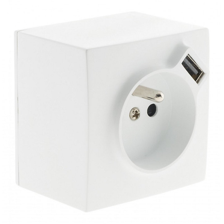Prise en saillie 2P+T avec chargeur USB blanc