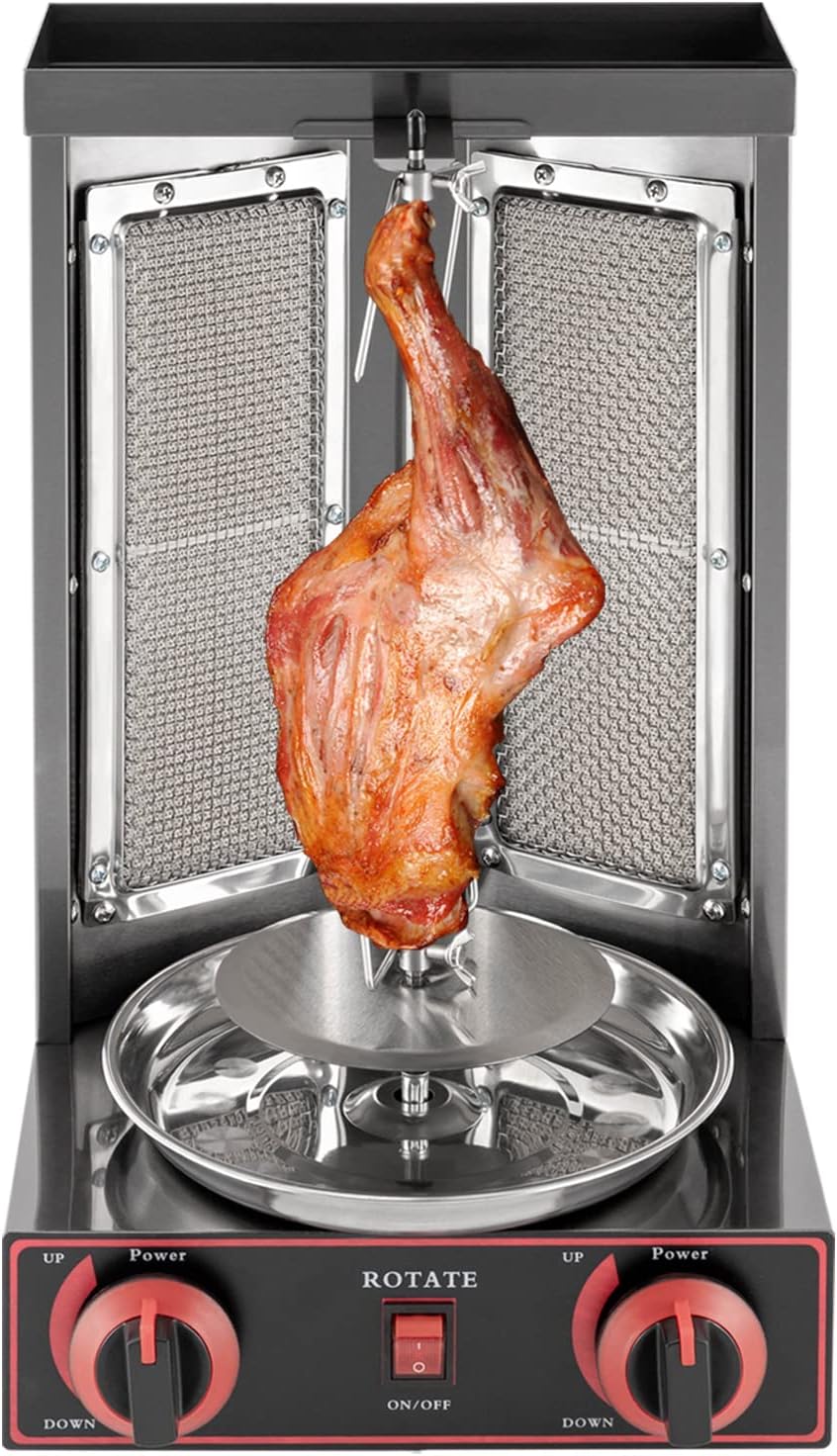 3000W Dönergrill Gas, 2 Brenner Gyros Grill für Zuhause Schaschlikgrill Rotissiere Hähnchengrill Gasgrill Steakgrill Hochleistungsgrill, LPG Vertikaler Broiler Döner Elektrische Tischgrills