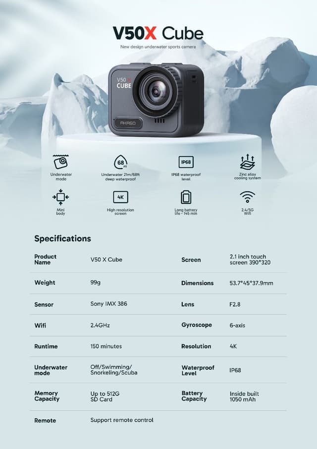 AKASO V50 X Cube 4K Actionkamera med tilbehør