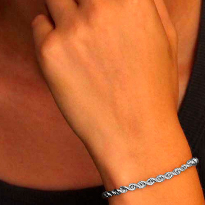 Bracelet Argent 925/000 Rhodié - Maille Corde 4mm