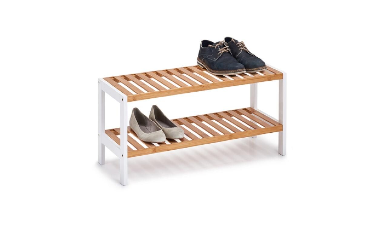 Schuhregal mit 2 Ablagen Nature/WeissSchuhorganizer aus Bambus