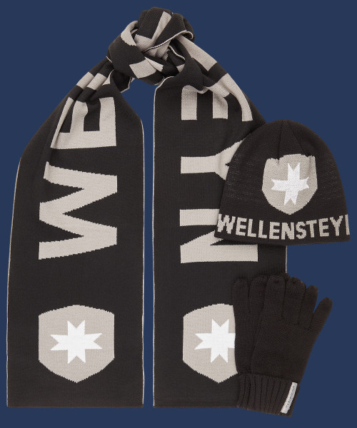 Knit Hat Scarf Glove Classicstrick, Black/Grey