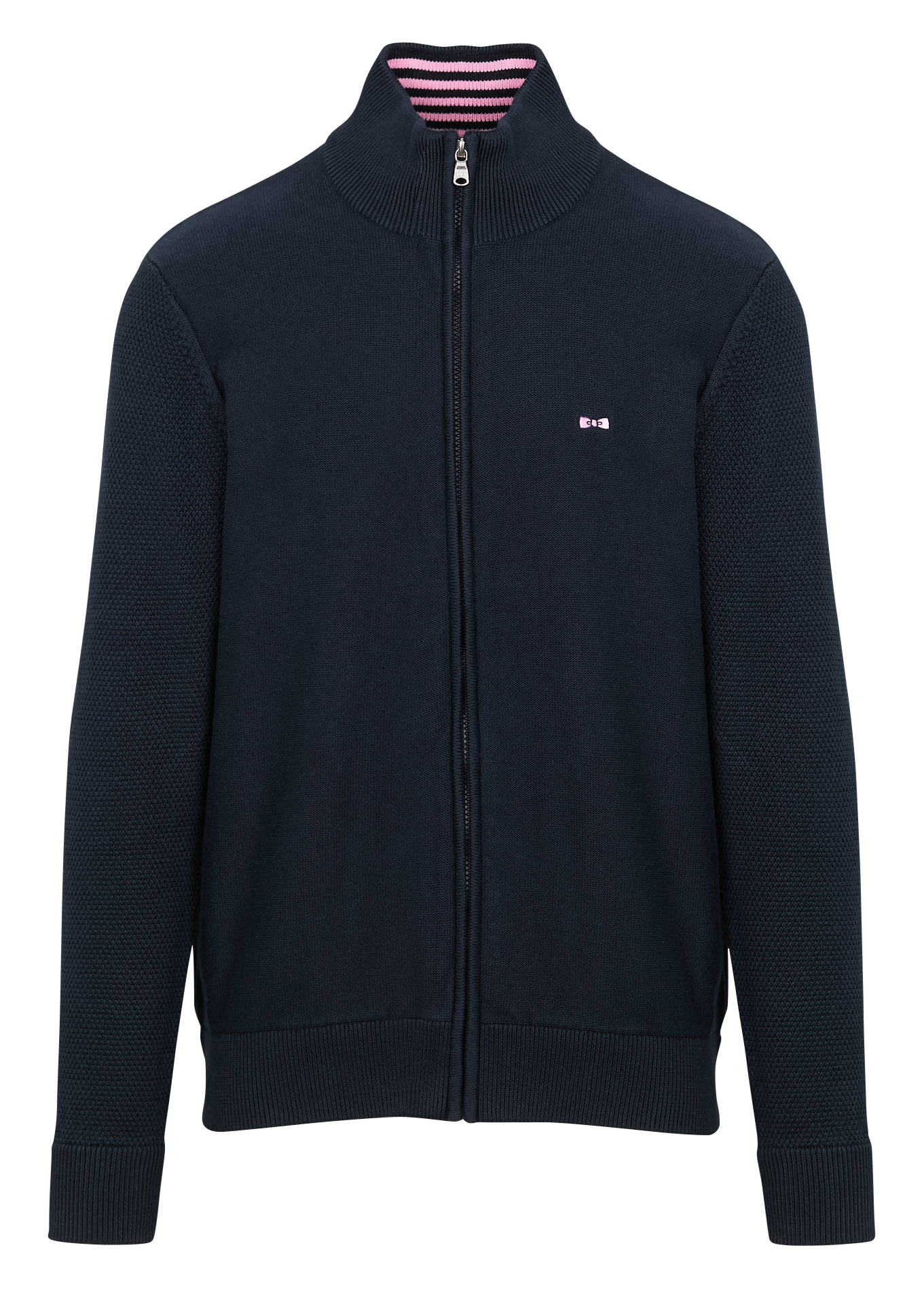 Gilet droit col montant brodé en coton | Bleu