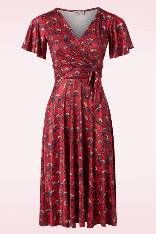 Vintage Chic for Topvintage Irene Floral cross over swing jurk in rood