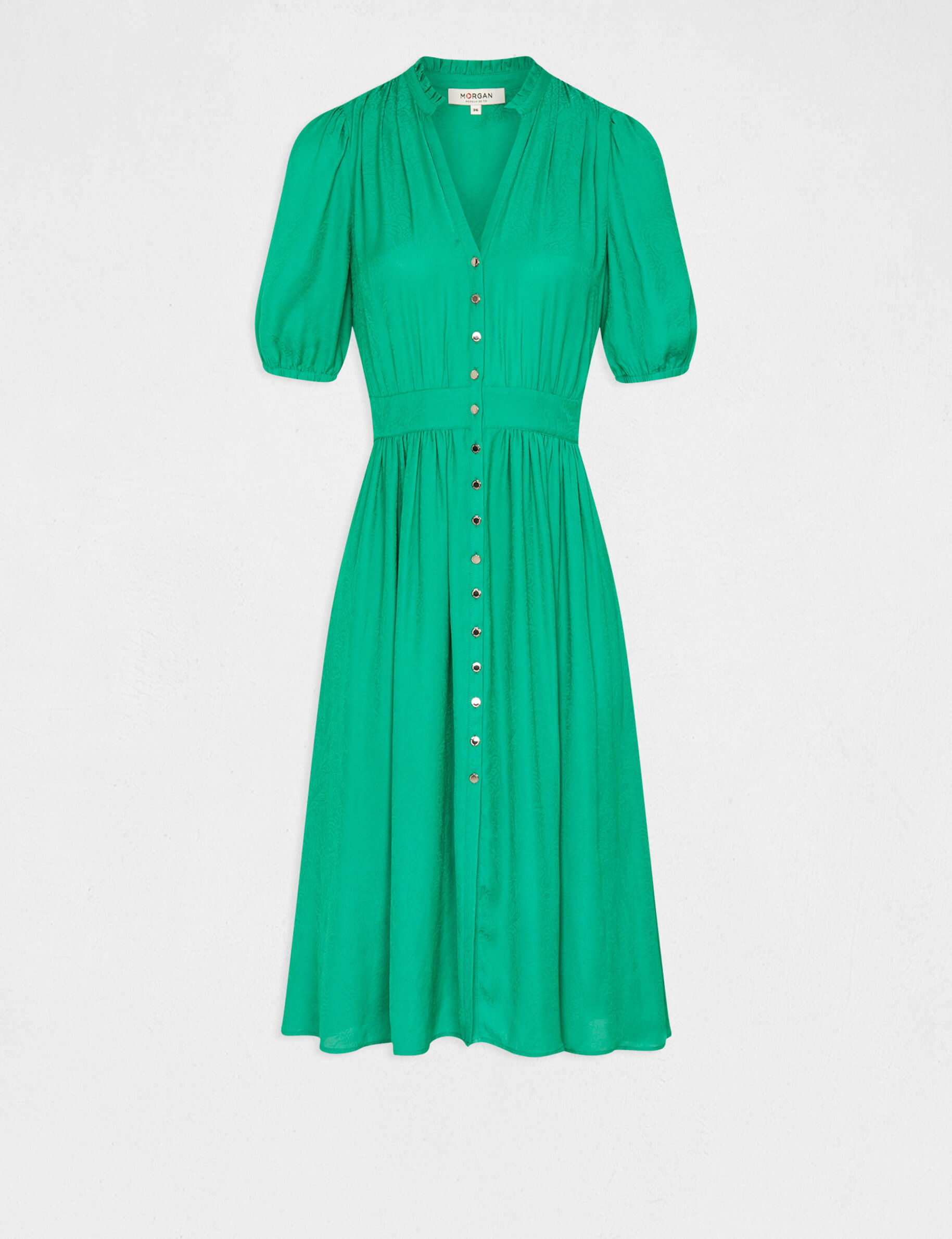 Robe midi évasée imprimé cachemire vert moyen femme - vert_moyen