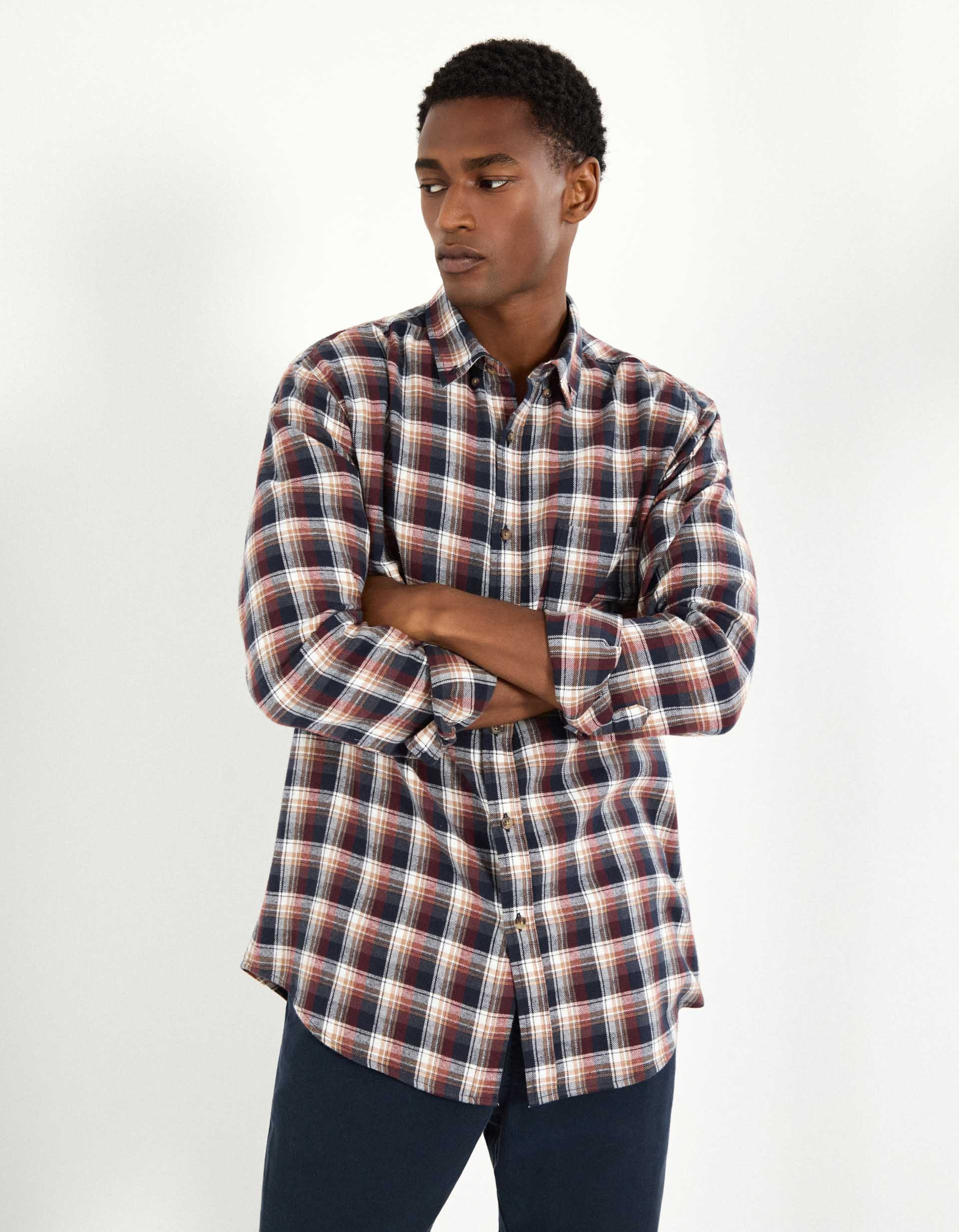 Camisa Flanela de Xadrez, Homem, Bege Escuro