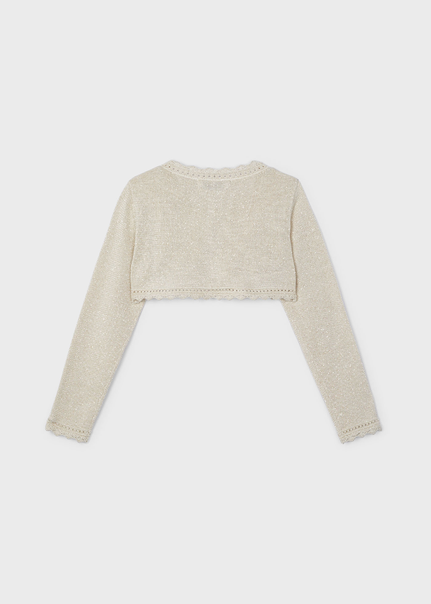 Cardigã feminino Better Cotton em fio metálico na cor nude.