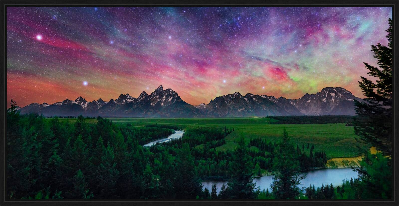 Colorful Night Sky Above Tetons and Snake River by Babak Tafreshi - Limited Edition. Edition of: 100. Signed.
