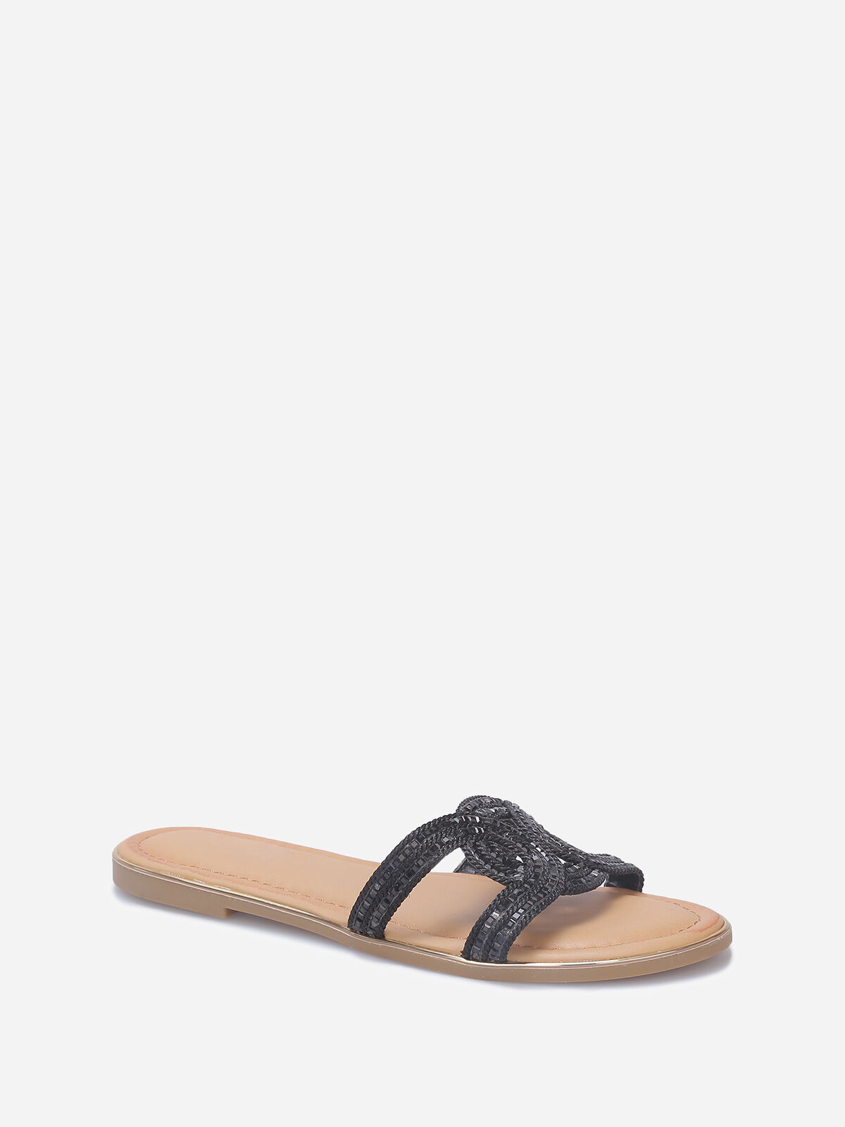 Mules avec brides entrecroisées à strass- Noir