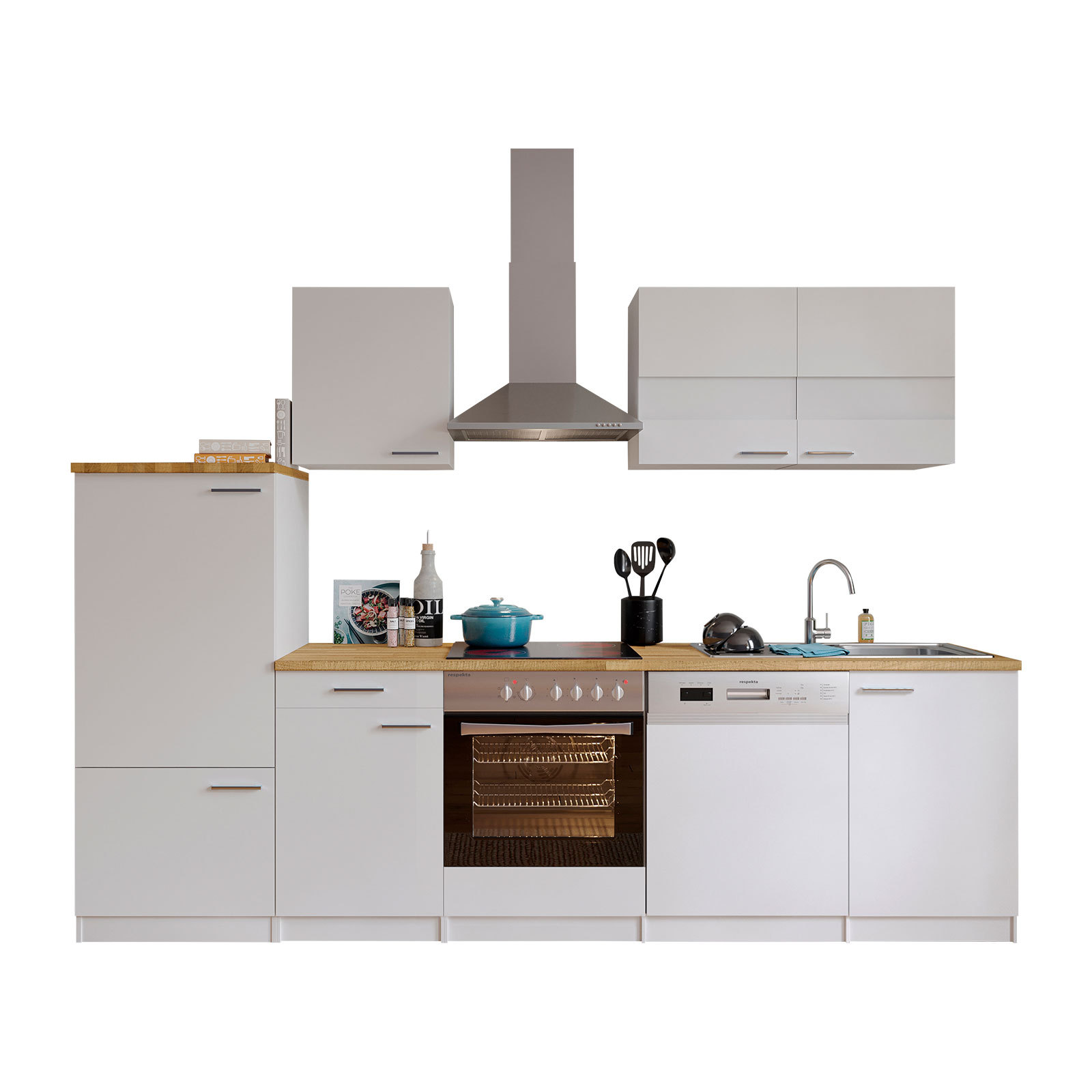 RESPEKTA Küchenblock - weiß - mit E-Geräten - 280 cm