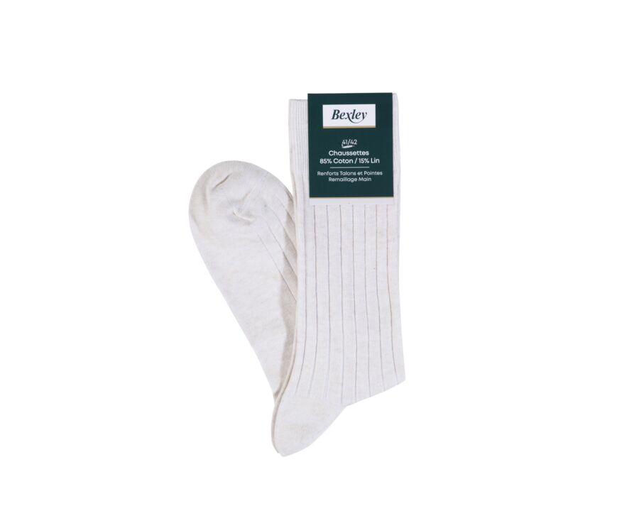Chaussettes homme coton lin avec côtes Écru
