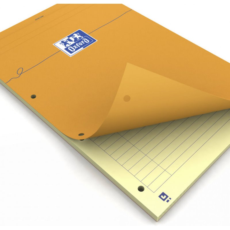 Bloc de bureau Oxford 21 x 31,5 cm agrafé orange - ligné jaune - 80 feuilles