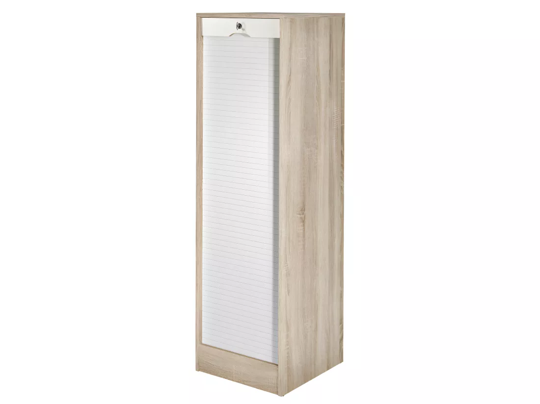 Classeur à Rideau 8 Tablettes 1 Kit Dossiers Serrure L 41,4 H 140,4 P 44 cm - Coloris: Chêne + Rideau Blanc