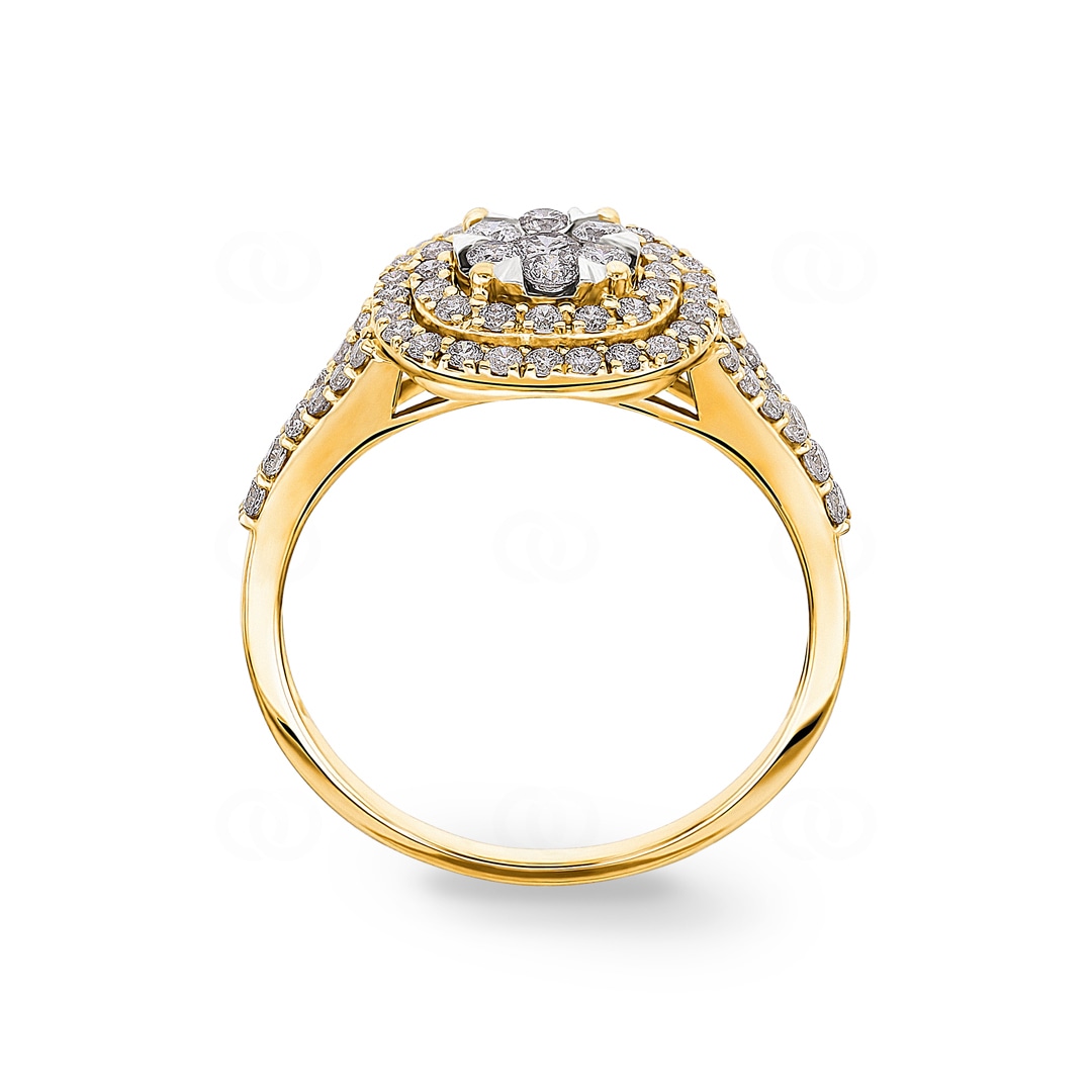 0.80 Karat Diamanten Halo Damenring 750/18 K Gelbgold