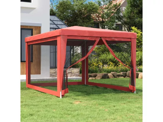 Tente de fête avec 4 parois latérales en maille Rouge 3x4m PEHD