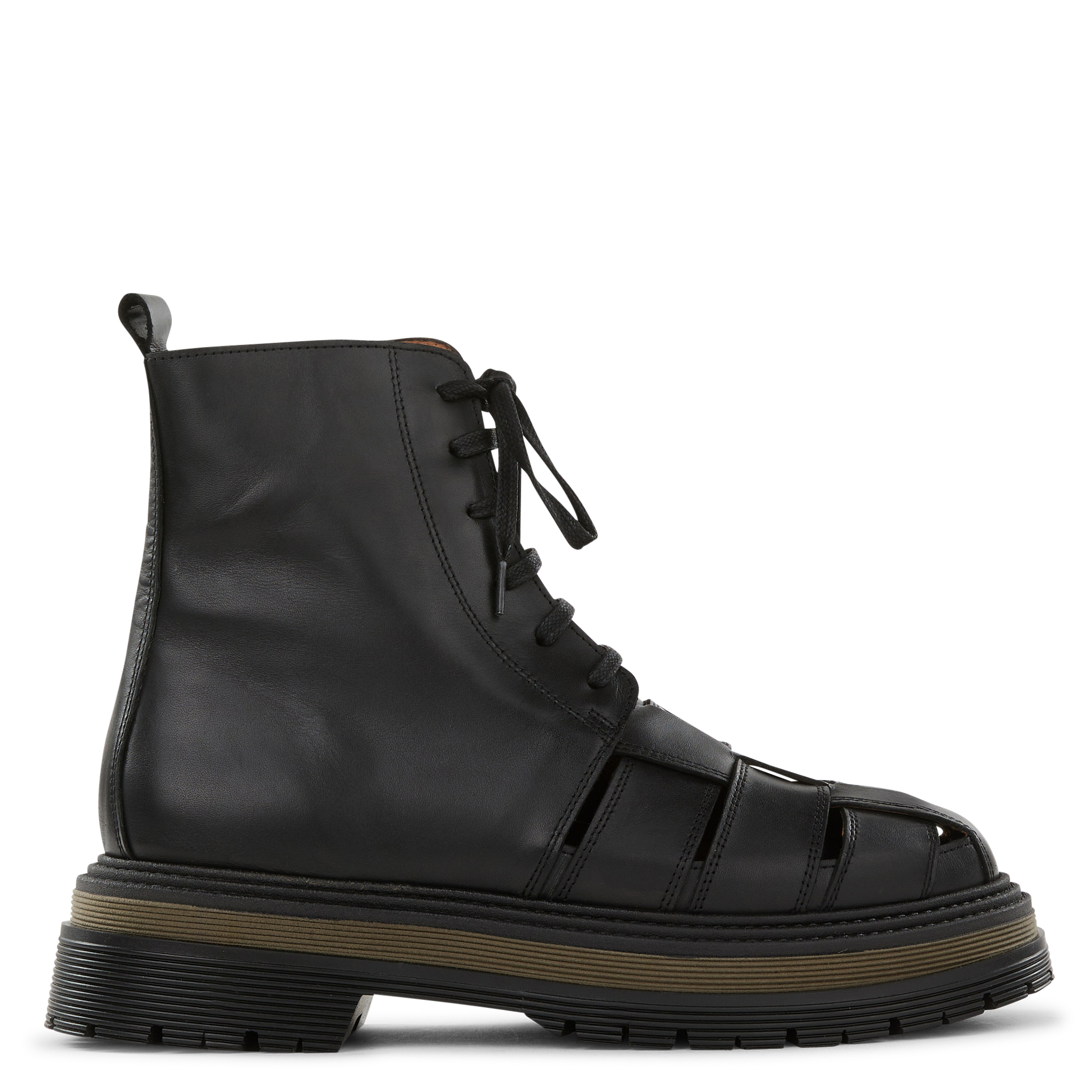 Bottines crantées à lacets en cuir | Noir