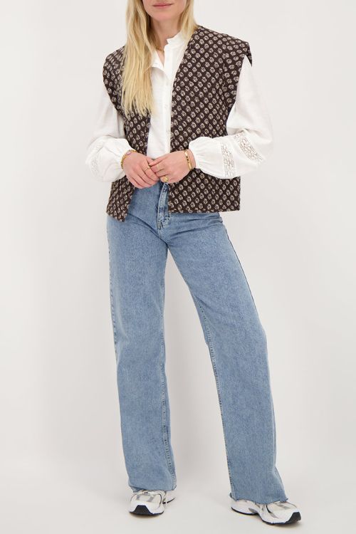 Donkergrijs gilet met ornament print