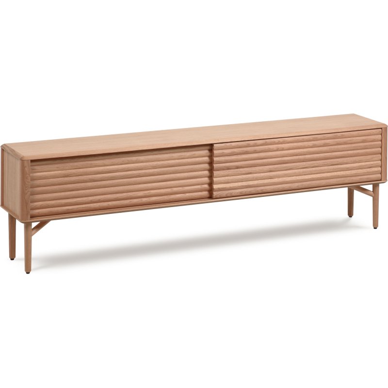 Meuble TV Lenon 2 portes en bois massif et placage de chêne 200 x 57 cm