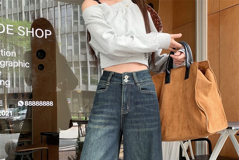 Joyciful - High Waist Washed Wide Leg Jeans