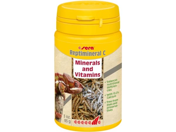 sera Reptimineral C, Skilpadde, Pulver, Generelle helsefordeler, Universell, Vitamin A, Vitamin B1, Vitamin B12, Vitamin B2, Vitamin B6, Vitamin D3,