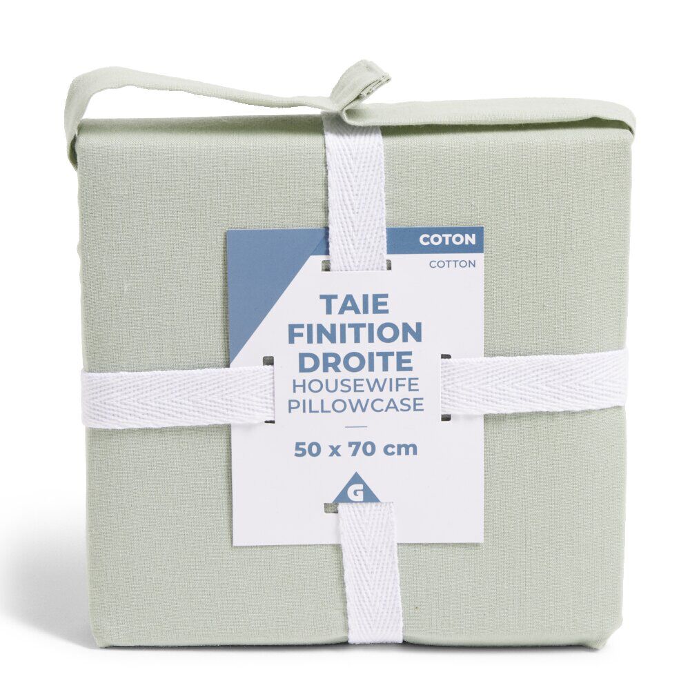 Taie d'oreiller 50x70cm 100% coton finition droite vert céladon