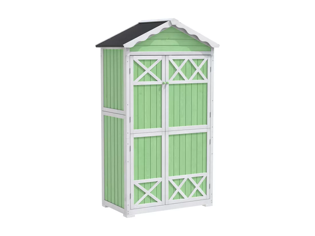 Abri de jardin en bois massif traité pour rangement extérieur résistant aux UV et intempéries sans entretien écologique vert