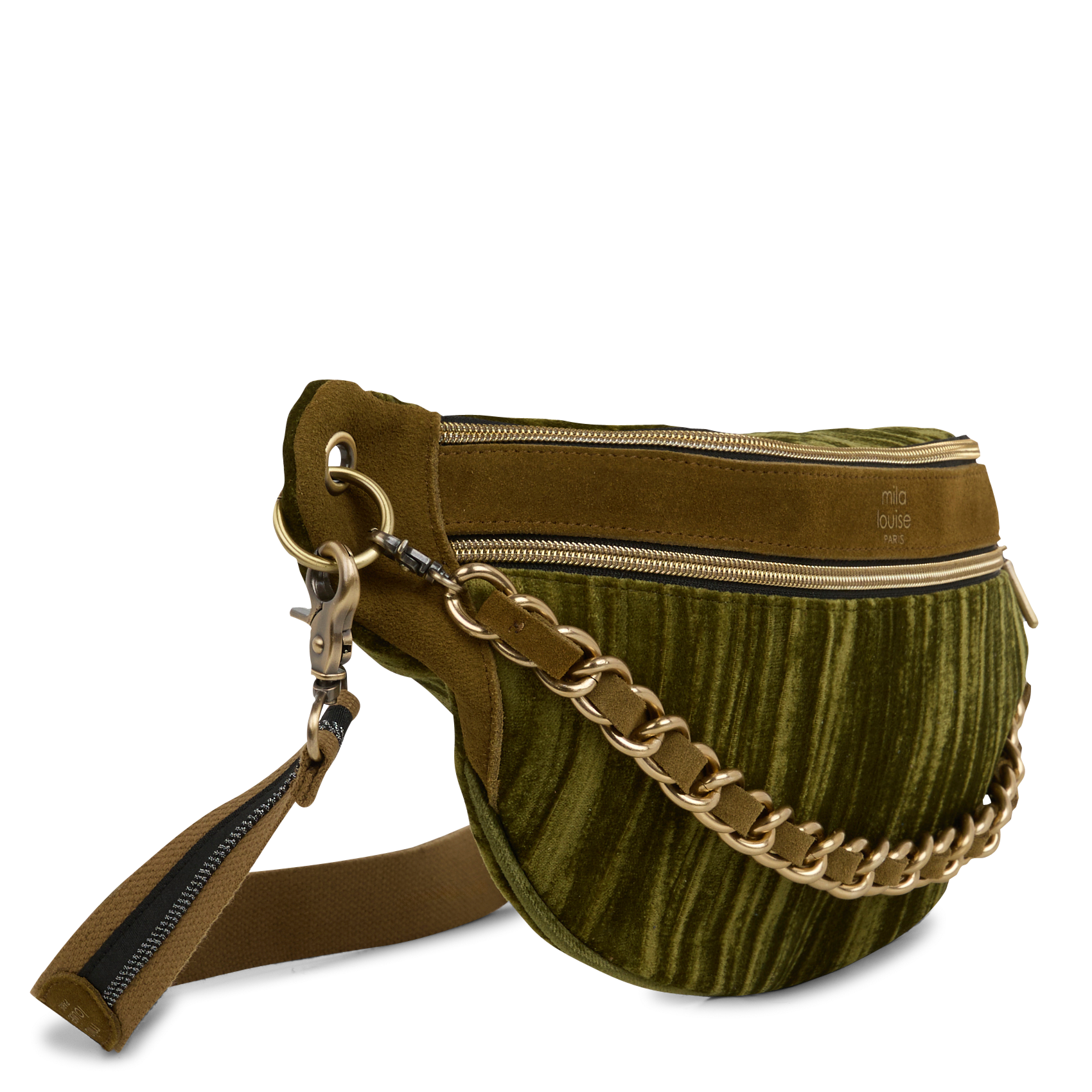 PETRA - Sac banane en cuir velours | Kaki