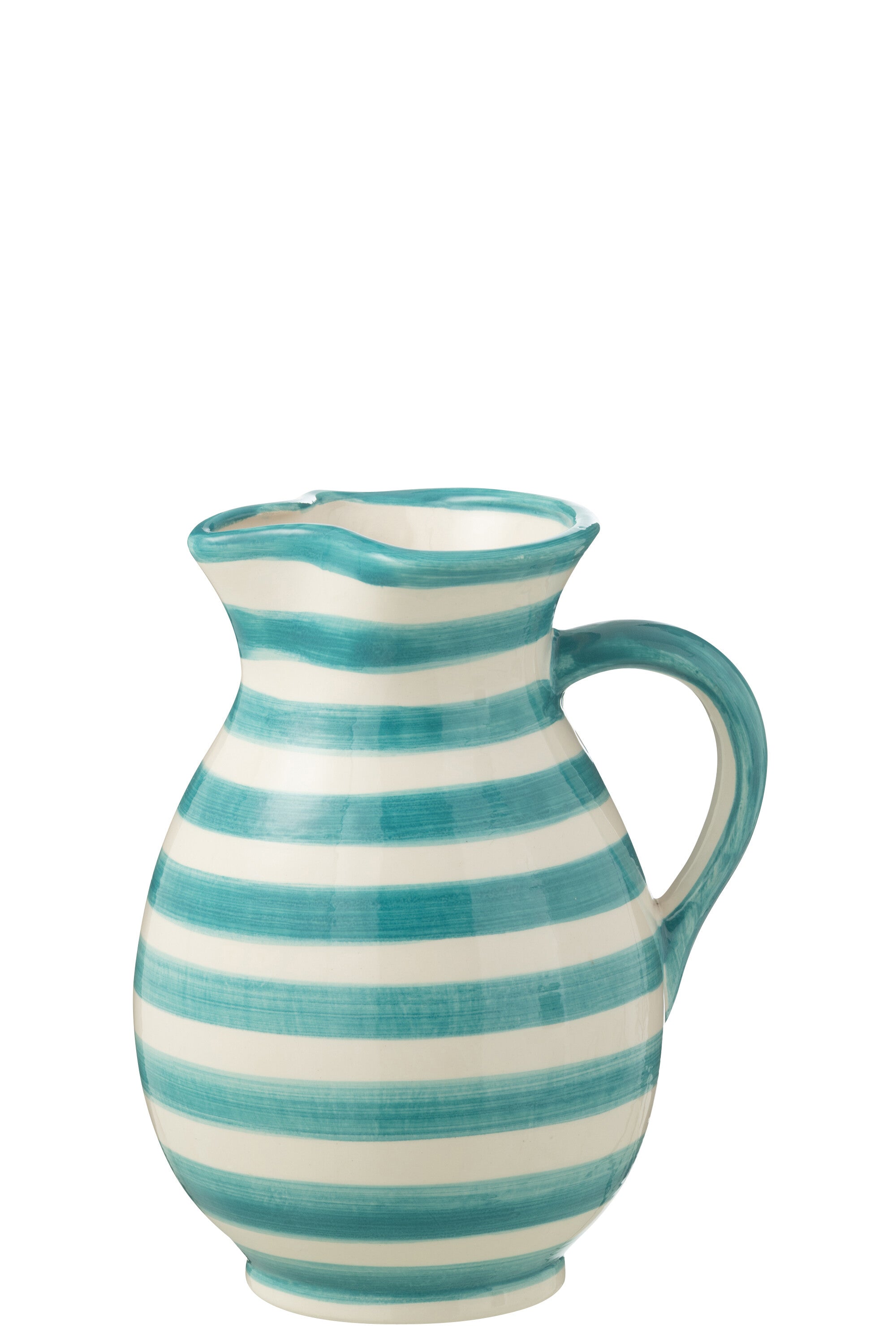 J-Line kruik Granada Stripes - keramiek - wit|aqua - medium