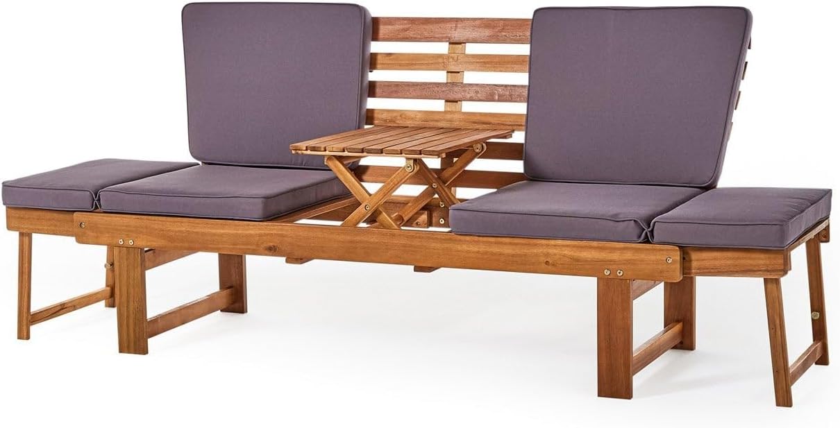 Gartenbank Monte Akazienholz - Stilvolle & Wetterfeste Sitzbank Outdoor mit Tisch - Komfortable Holzbank für Garten oder Terrasse - Gartenbank Holz mit Auflage - Gartenmöbel - Garden Bench