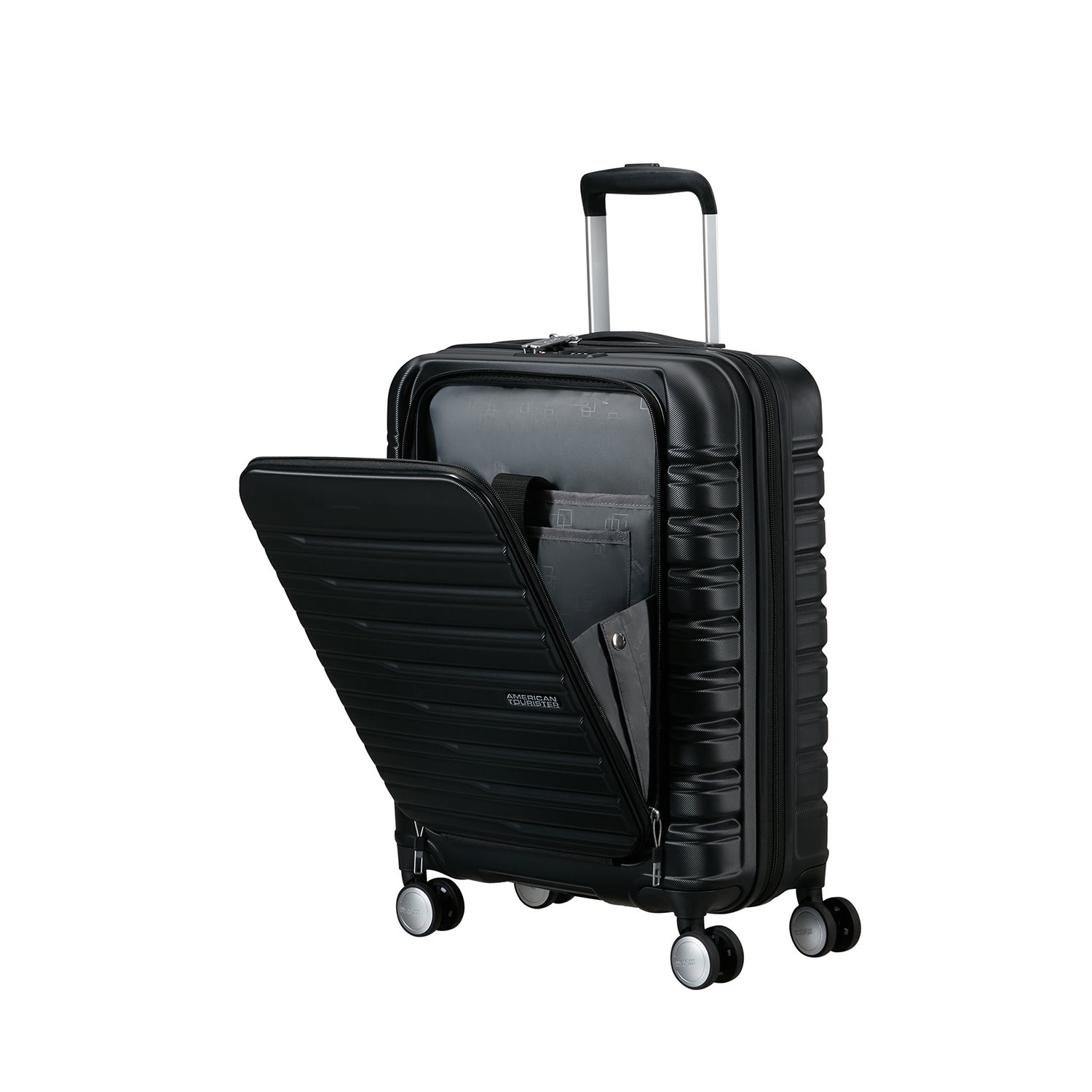 American Tourister Flashline Spin. 55/20 Frontloader Cabin Trolley shadow black