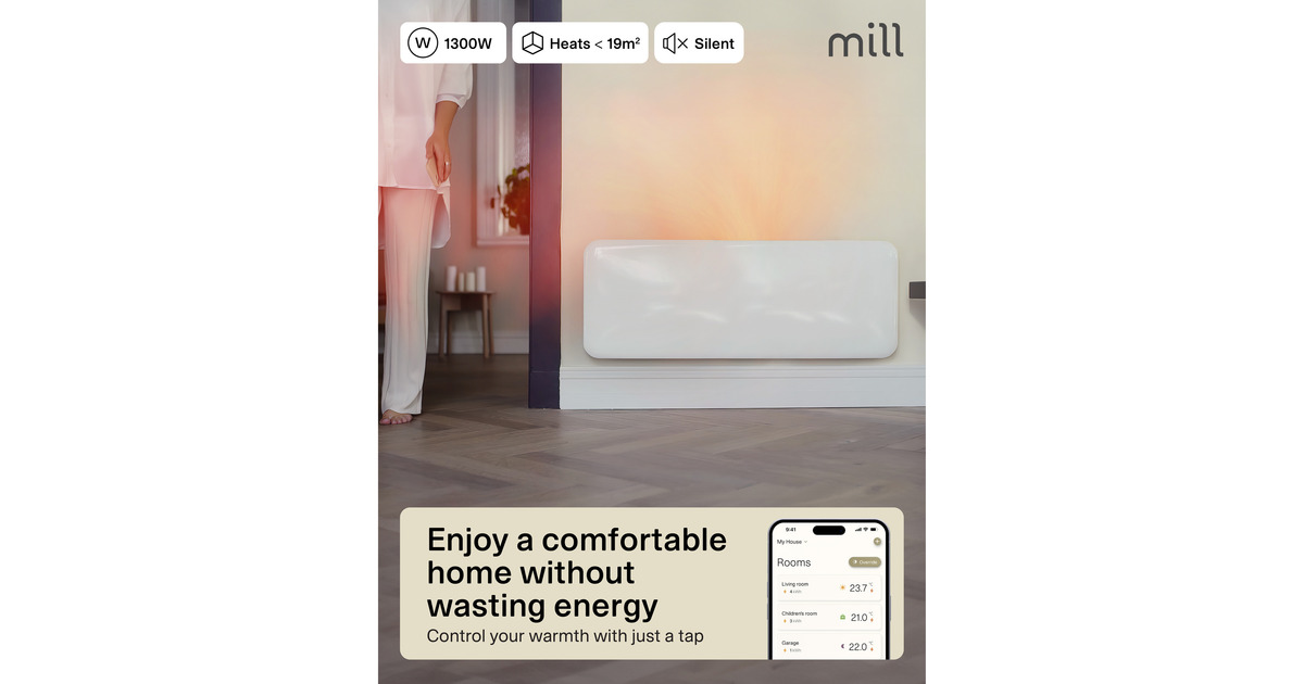 MillSteel WiFi paneelverwarming PA1300WIFI4, 1300 Watt convector  (Wit, wifi 2,4 GHz (wifi 6), Bluetooth 5.2, Zigbee 3.0 + App)