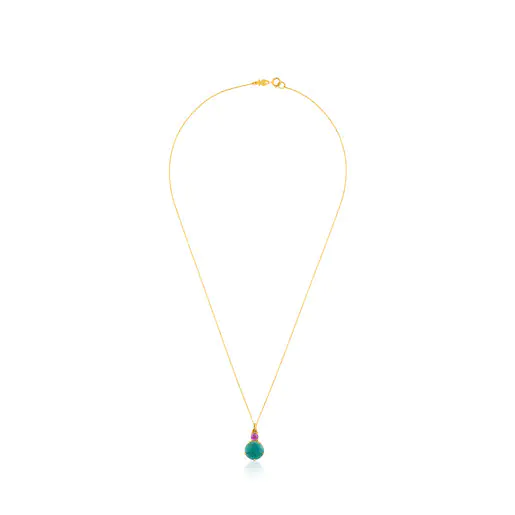 Colar de ouro com amazonita e rubi tratado Ivette
