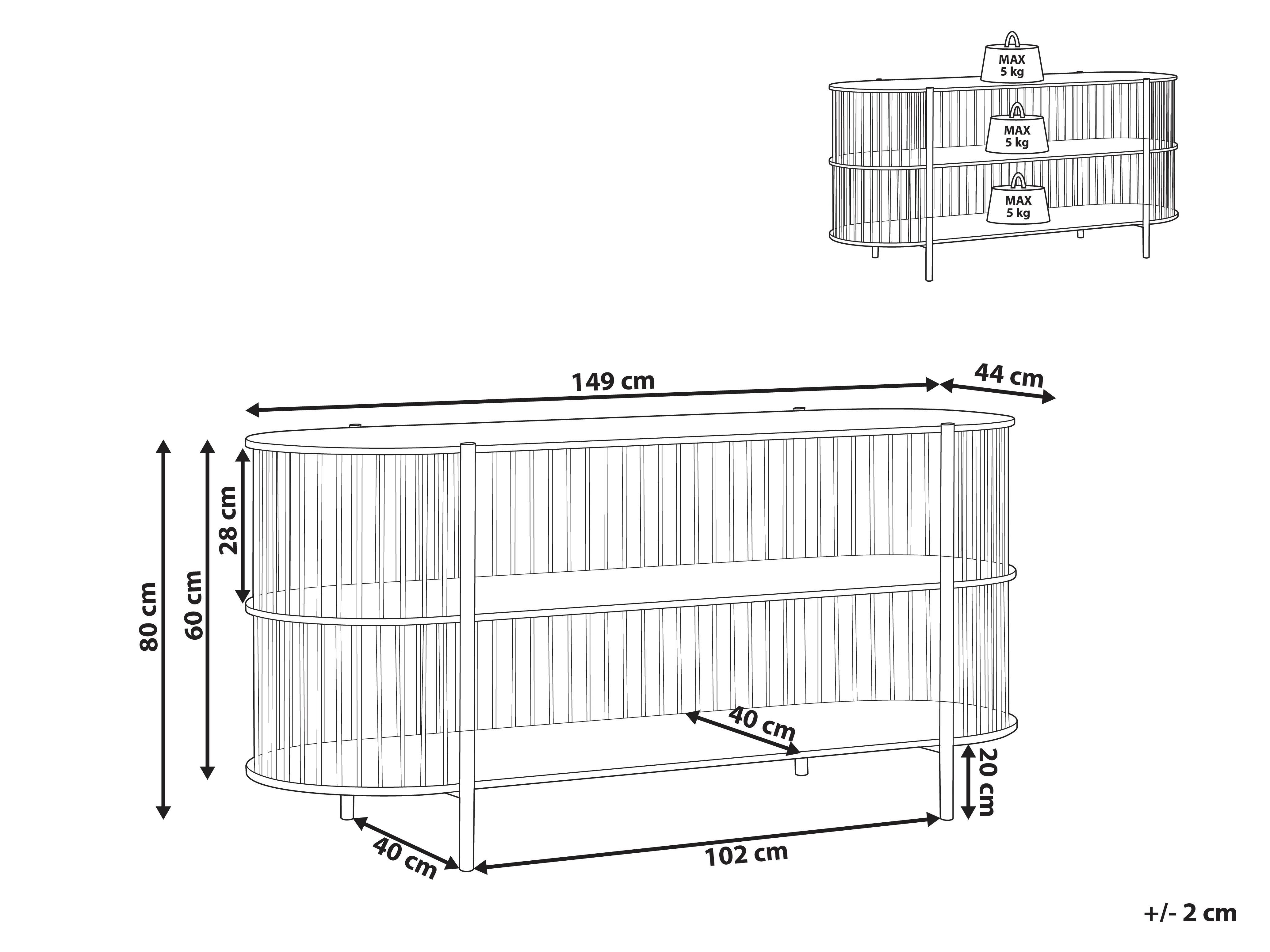 Opbergkast met 2 planken BIRSON 80 cm Zwart