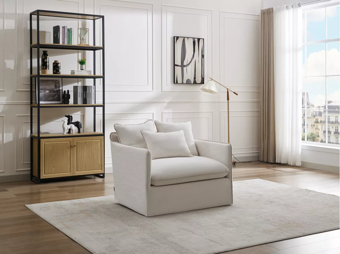 Fauteuil en lin et tissu chiné blanc MASLINO de Maison Céphy