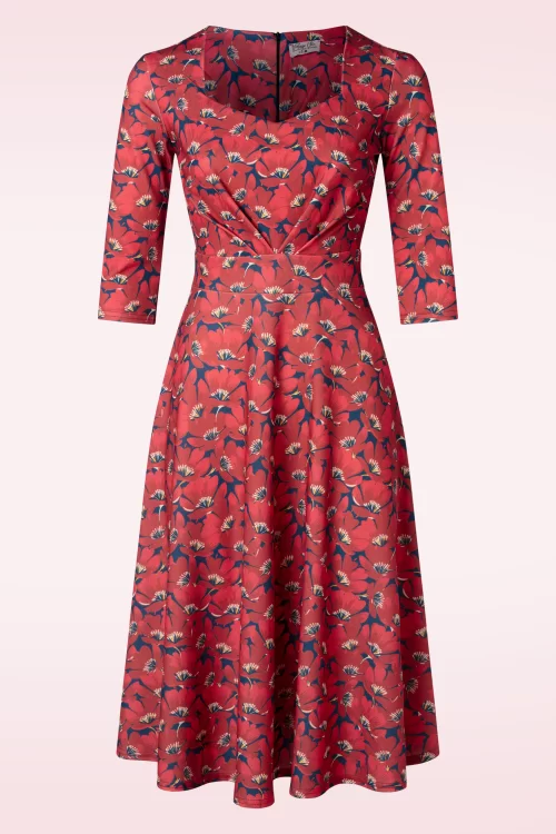 Vintage Chic for Topvintage Ruby Floral swing jurk in rood en blauw