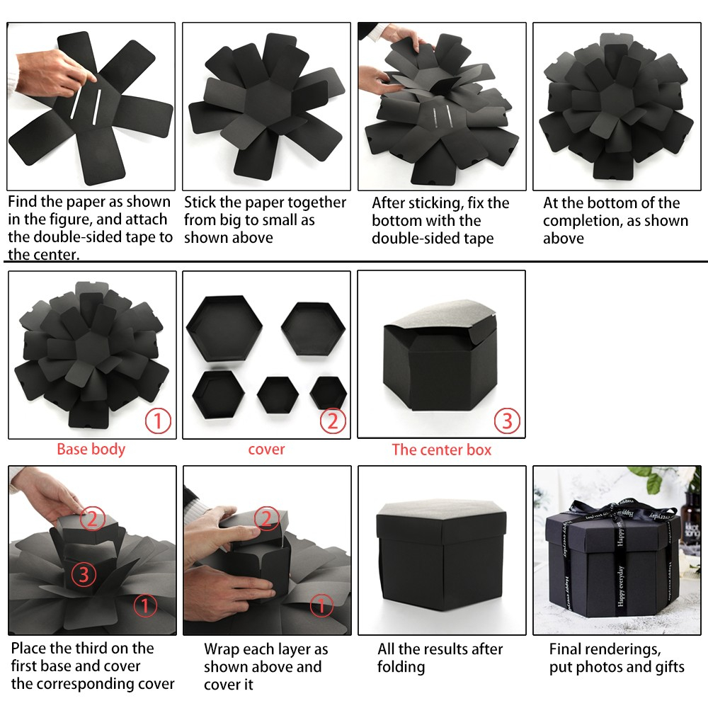 Foto Bastel Geschenk Box Handmade Schachtel DIY Hexagon Überraschungsbox - Rot