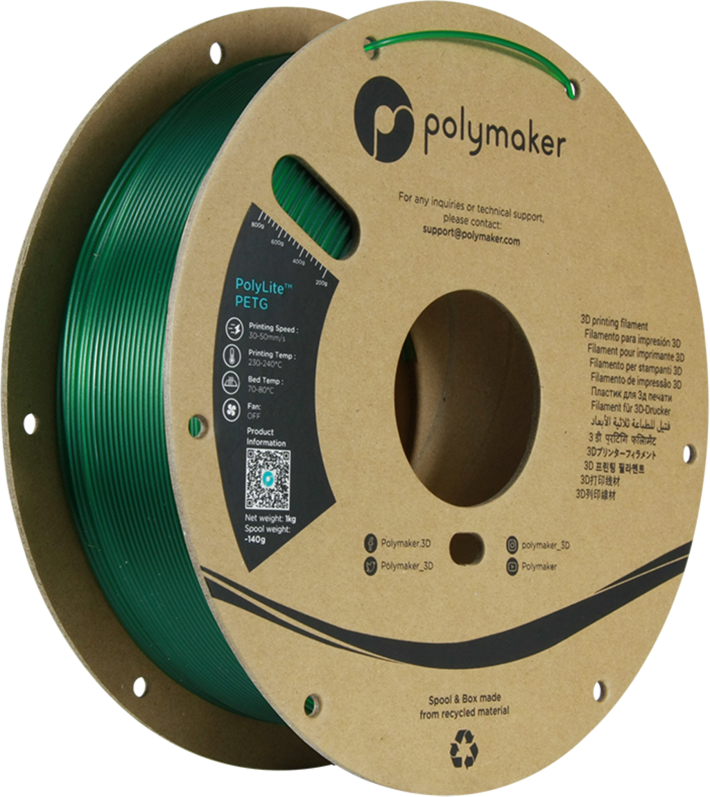 Polymaker  PolyLite PETG Translucent Green, 1,75 mm / 1000 g    Großartiges Allround-Filament für den täglichen Druck