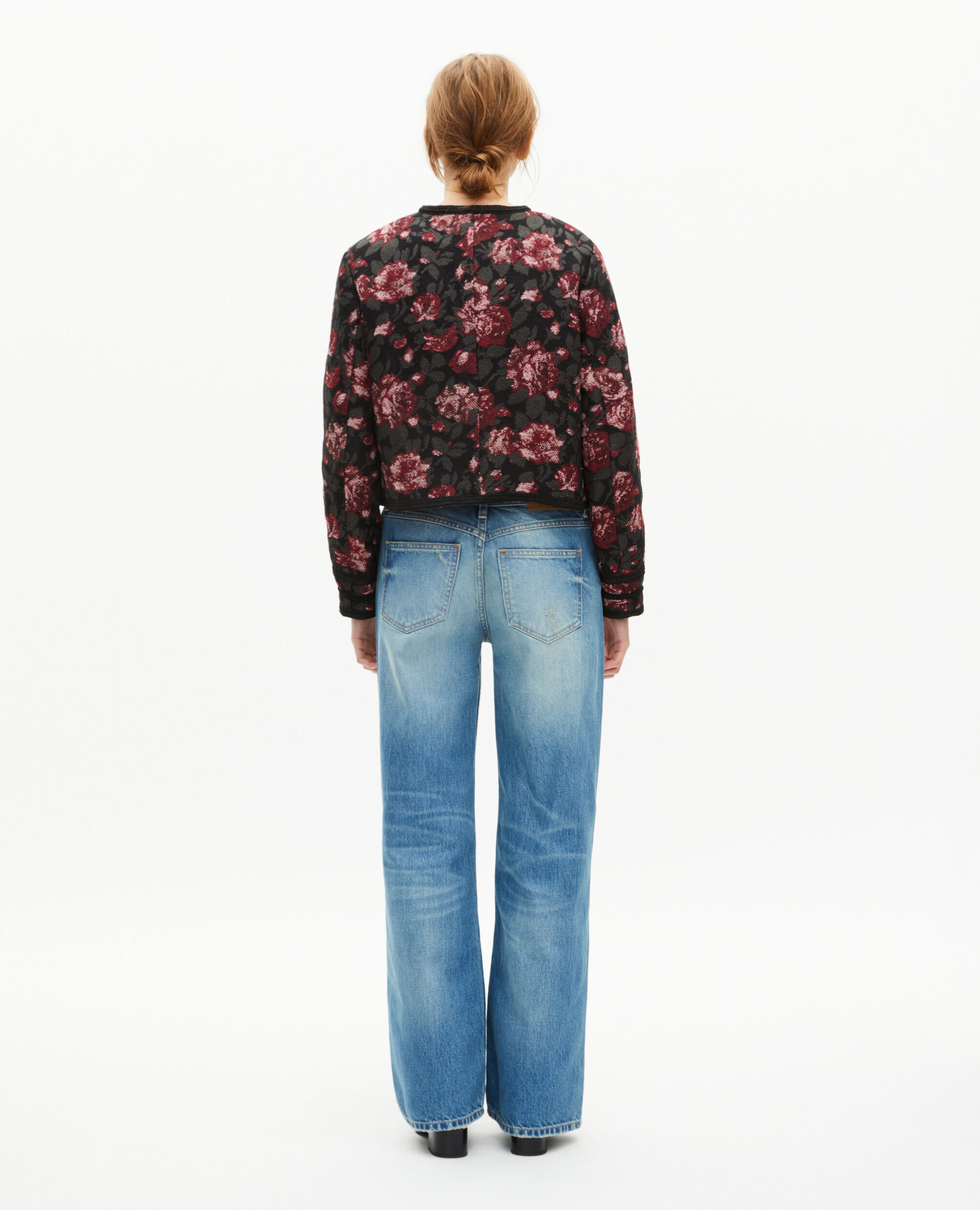 Veste en jacquard roses bordeaux