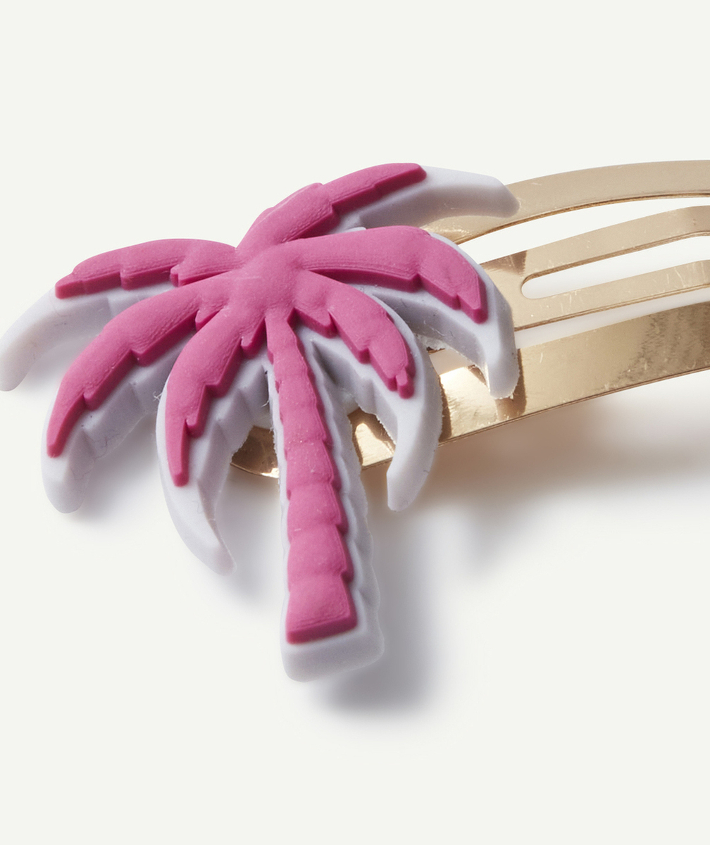 LOT DE 2 BARRETTES FILLE COULEUR DORÉE AVEC PATCHS PALMIER ET FLEUR