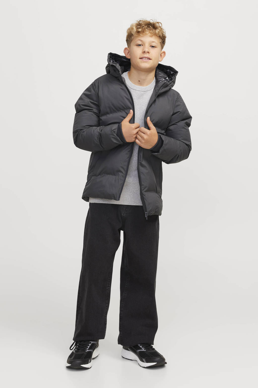 JACK & JONES gewatteerde winterjas JJPAYNE donkergrijs