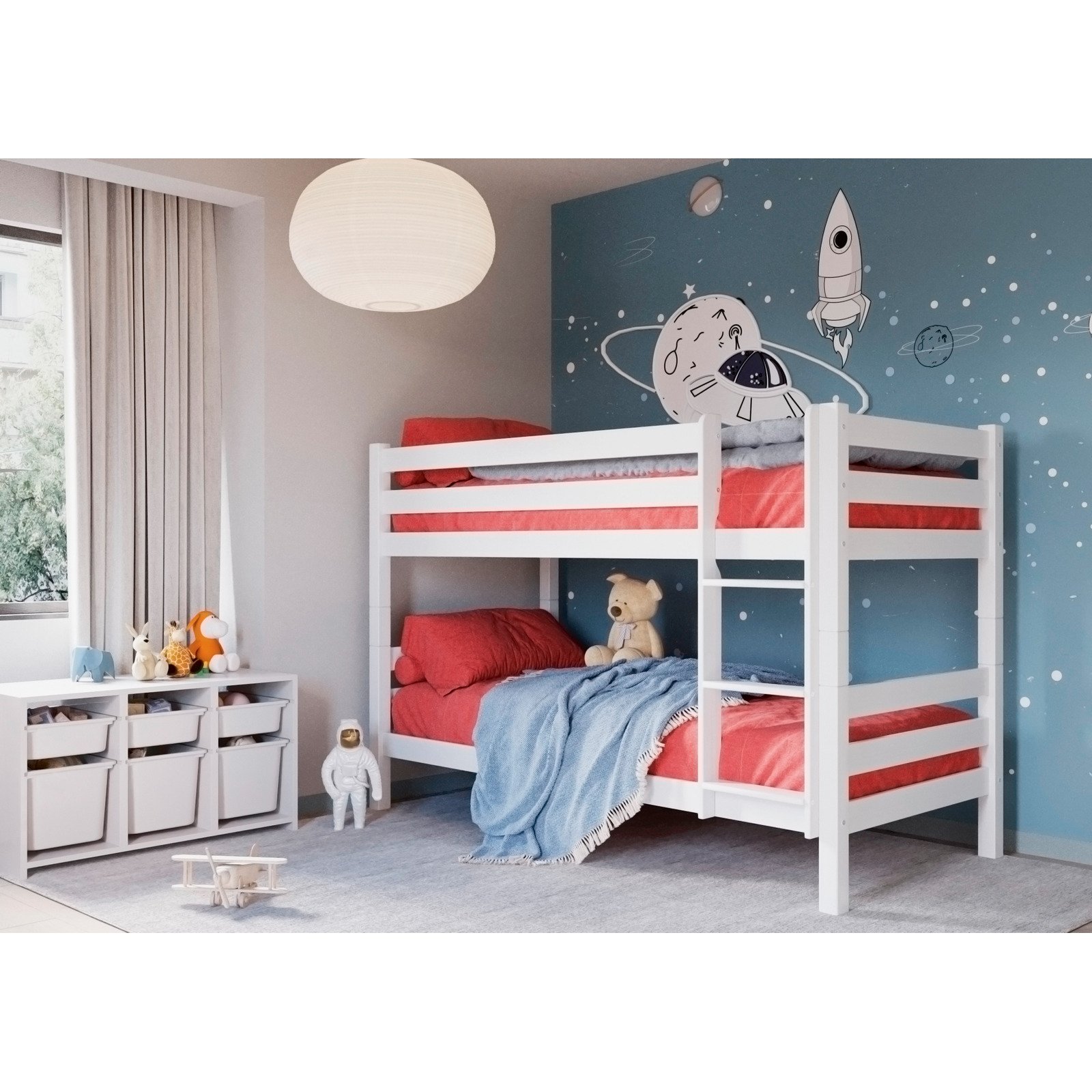 Hochbett Ella Buche massiv 2x 90 x 200 cm Buche weiss