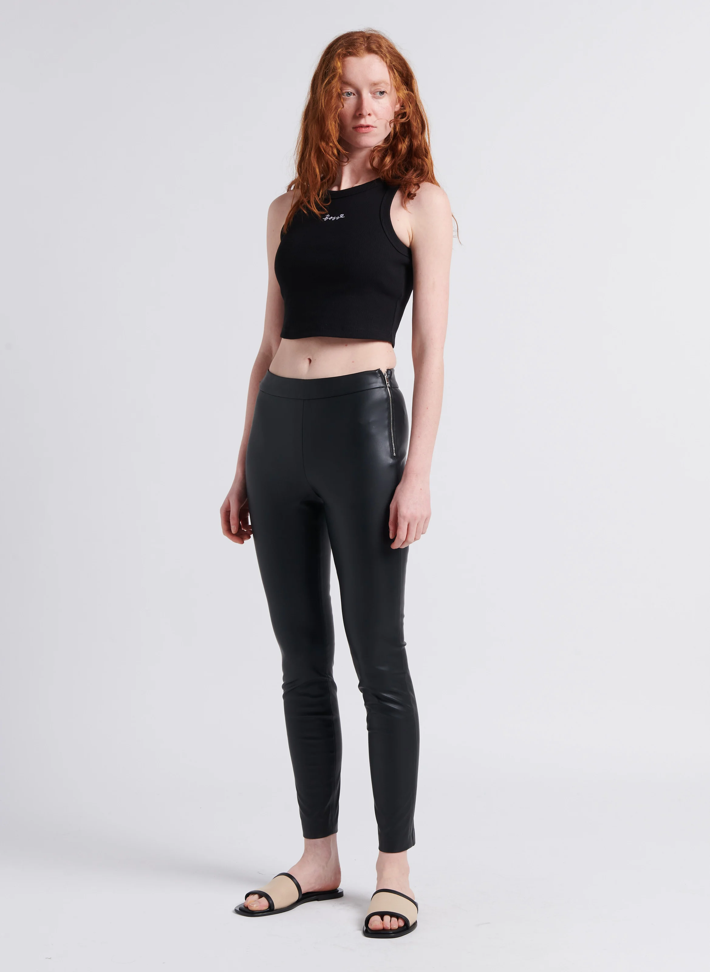Pantalon droit effet cuir | Noir