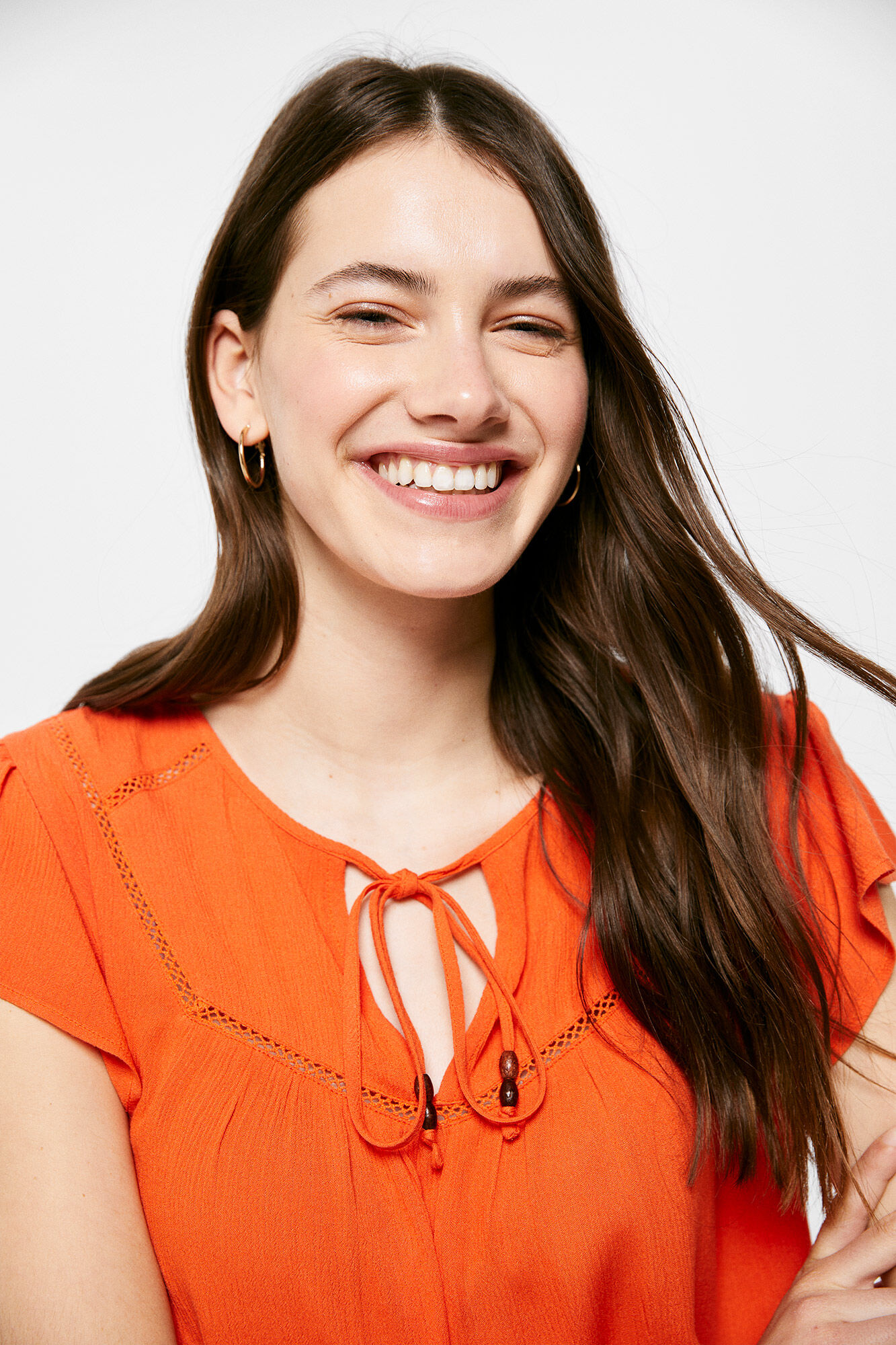 Blusa fluida de renda - Laranja