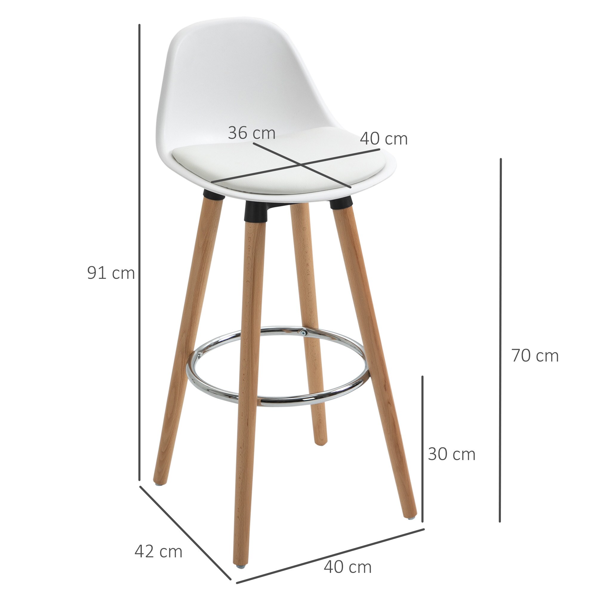 HOMCOM Barhocker mit 360 Grad drehbarem Sitz weiß 38,5B x 42,5L x 91H cm