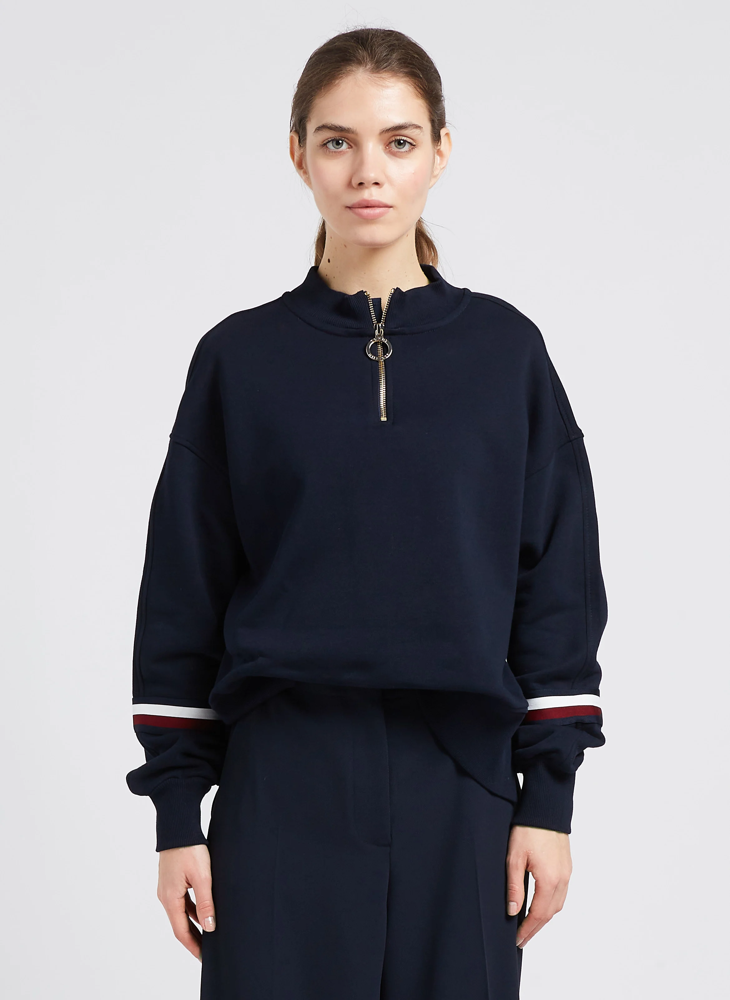 Sweat col montant en coton organique | Bleu
