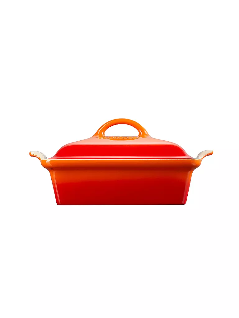 LE CREUSET Auflaufform 23cm Tradition mit Deckel aus Steinzeug quadratisch Ofenrot orange