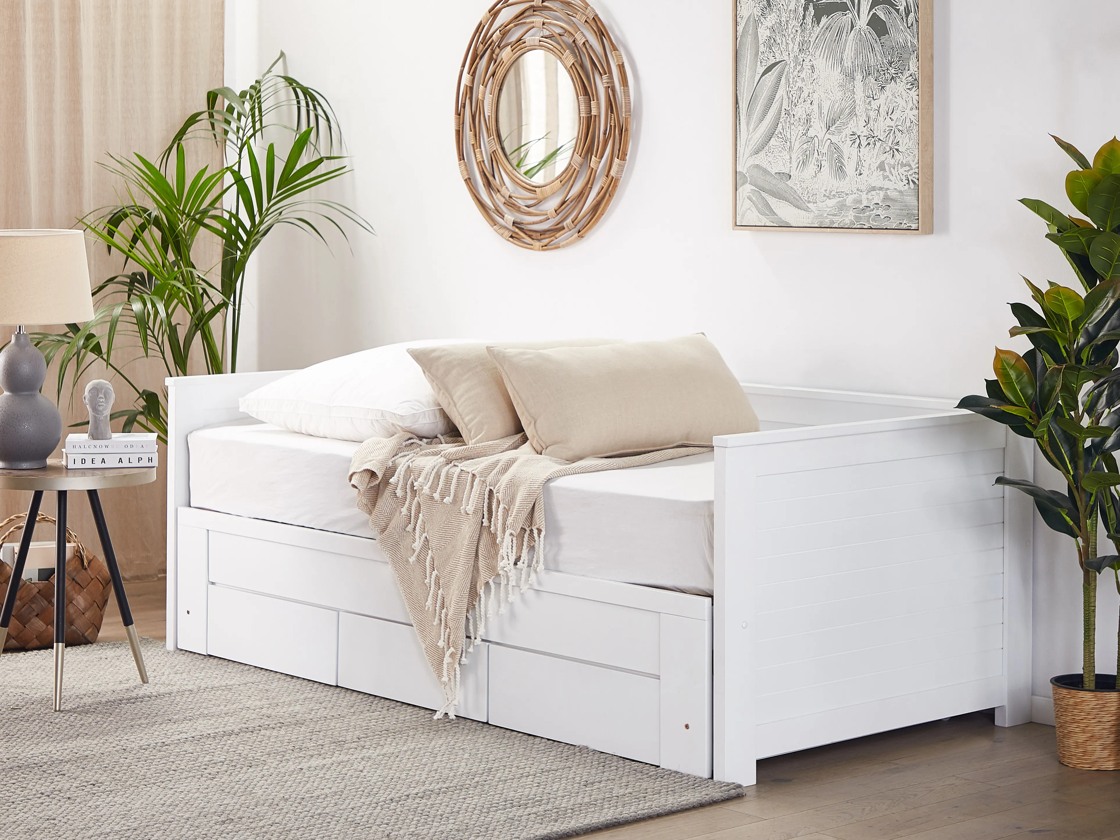 Bed met opbergladen Hout CAHORS 90 x 200 cm Wit
