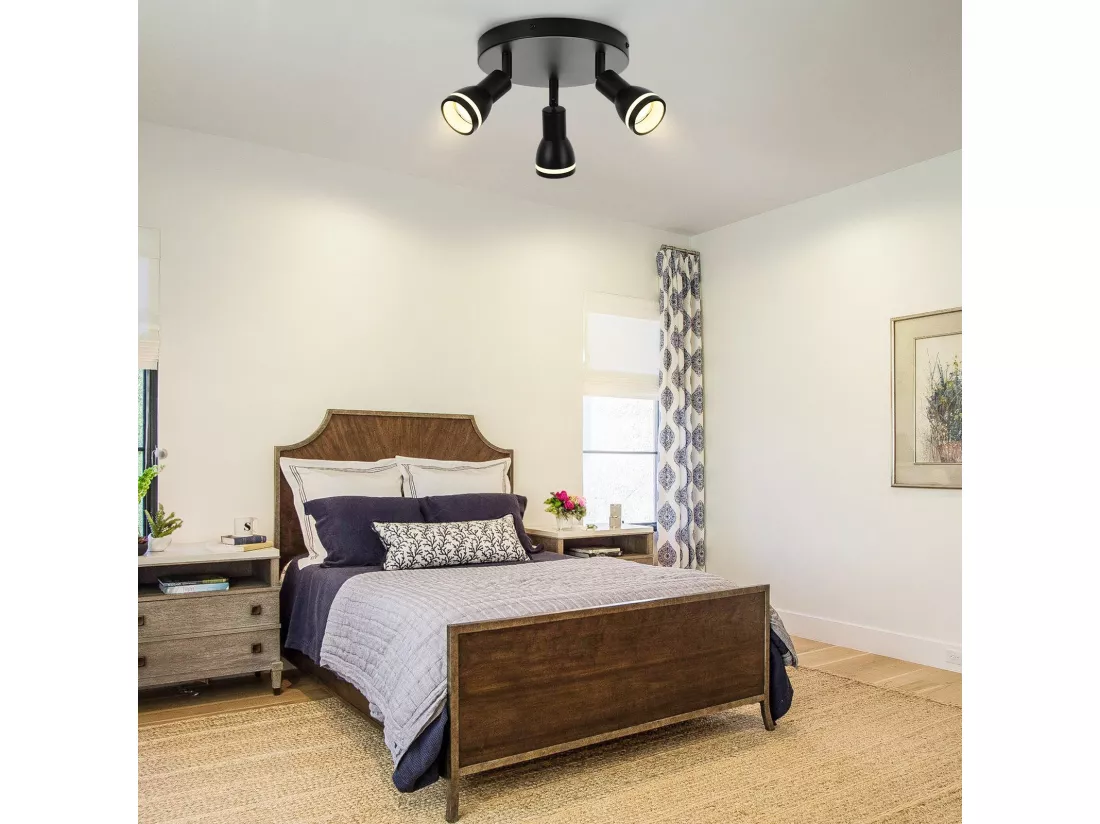 NETTLIFE Plafonnier noir moderne : 3 spots de plafond orientables en métal, plafonnier GU10, pour chambre, salle à manger, sans ampoule