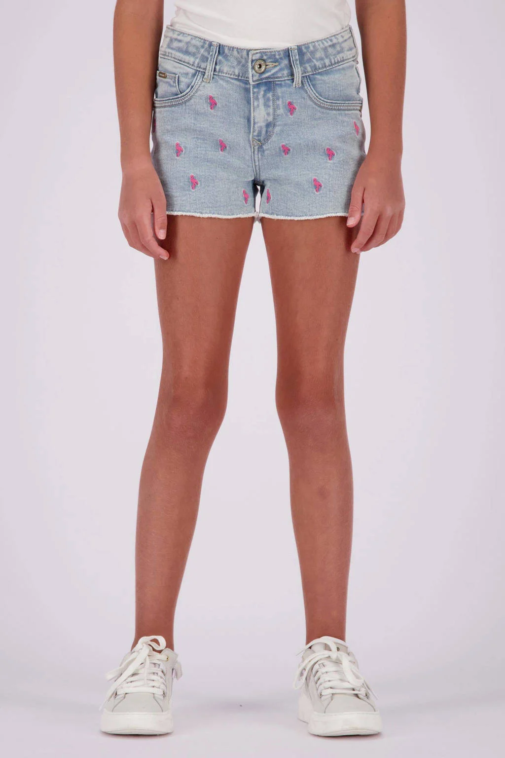 Vingino denim short Dafina Flamingo met all over print light bleach