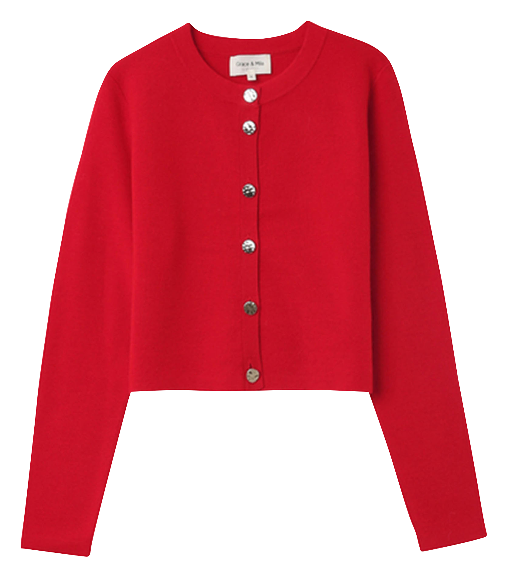 NABEL - Cardigan col rond droit en maille | Rouge
